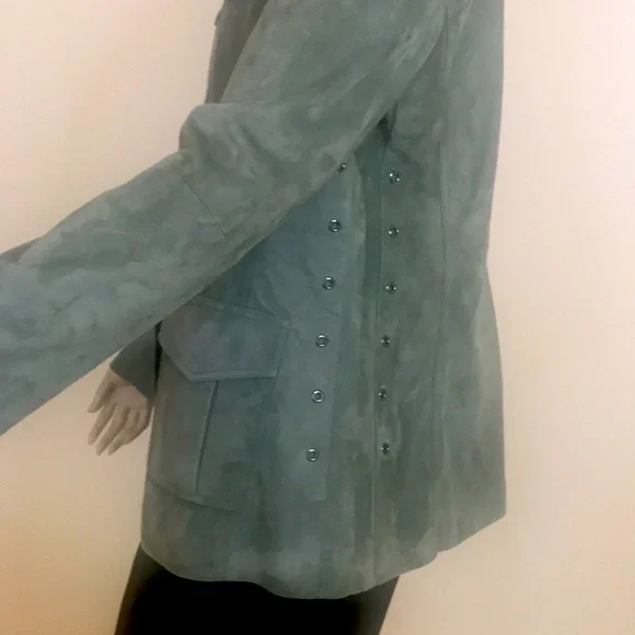 ST JOHN Green Suede Leather Jacket Size M - Picture 4 of 9